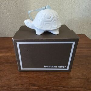 Jonathan Adler White Turtle Figurine with Blue Ribbon